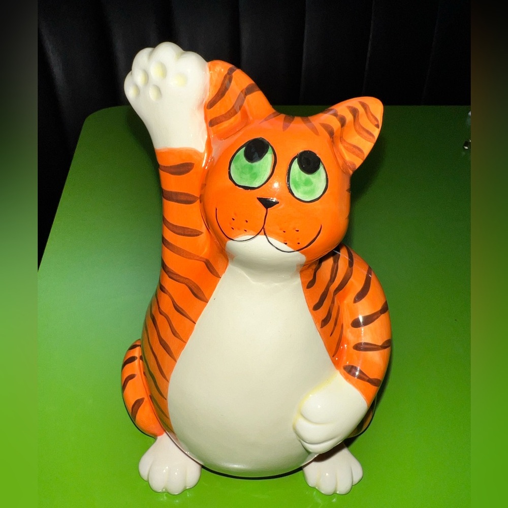 BANK: Orange striped kitty cat SMALLWOOD BRAND Ceramic animal collectible
